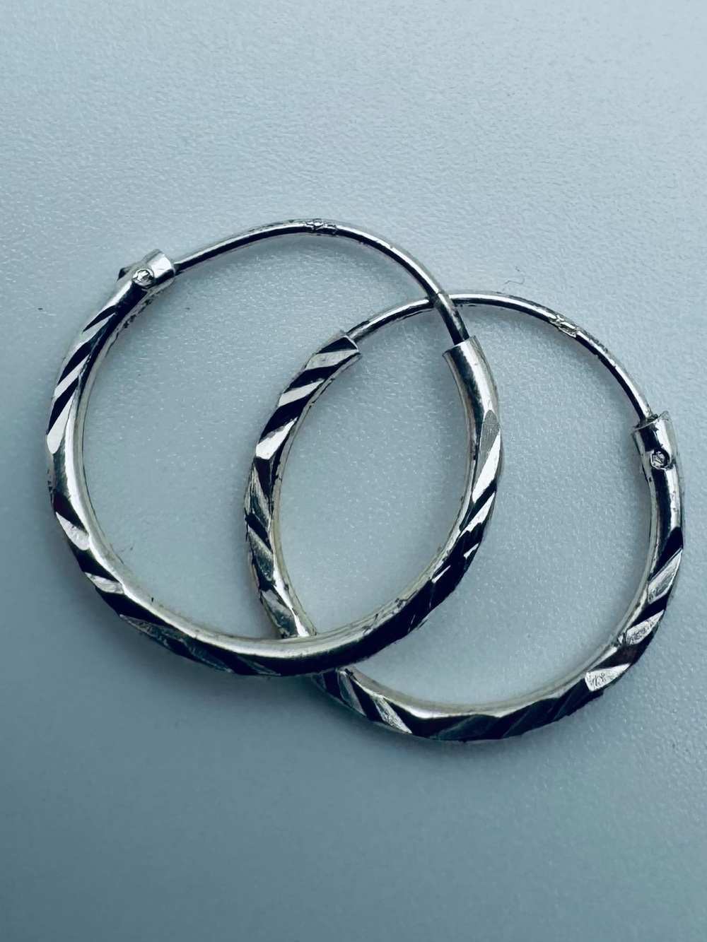 Sterling Silver 925 Hoop Earrings Diamond Cut - Picture 3 of 4